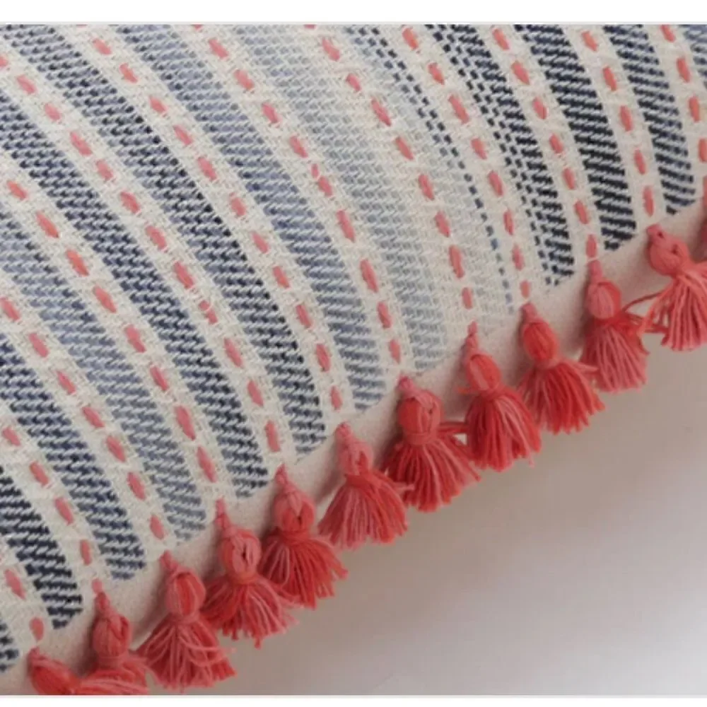 Pillow Perfect Ombre Coastal Stripe Blue/Coral 16 Inch Throw Pillow